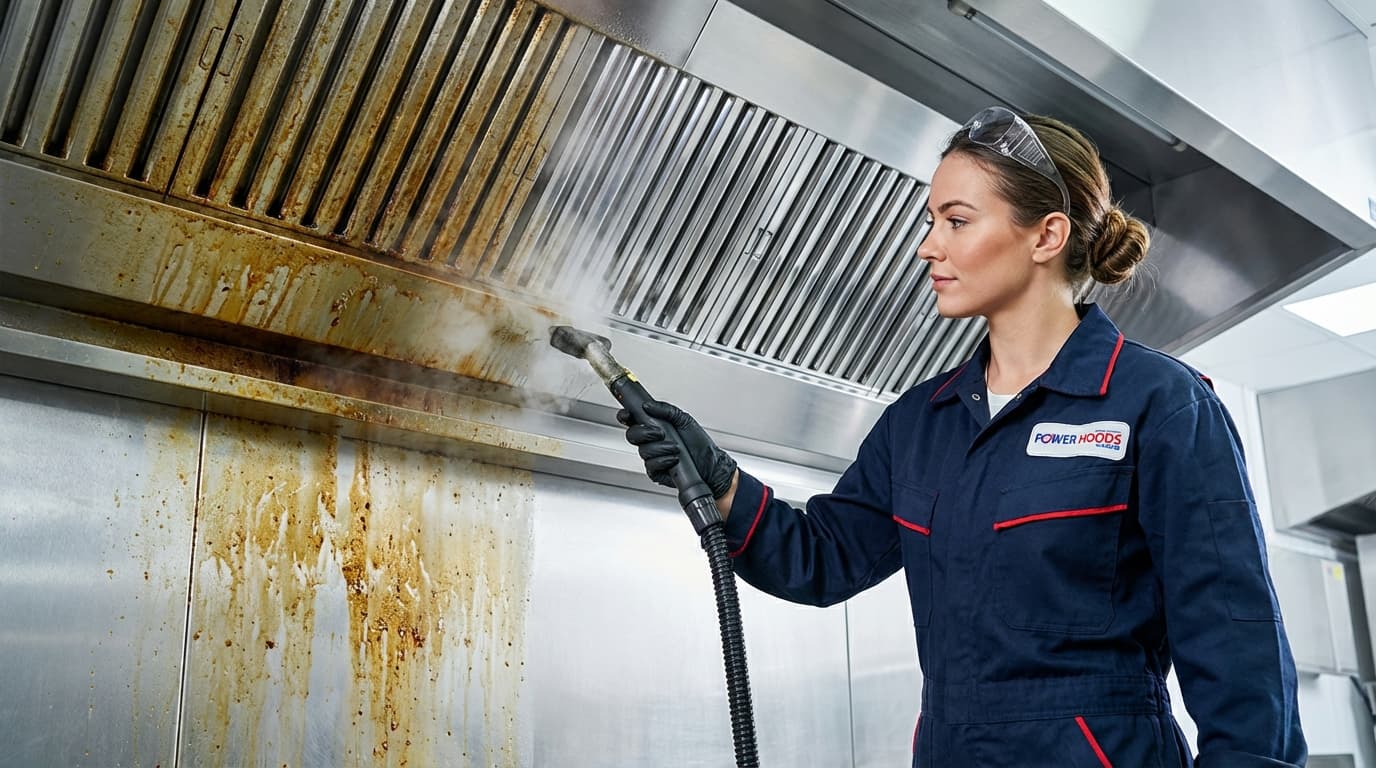 Baffle filters removed during commercial hood cleaning process