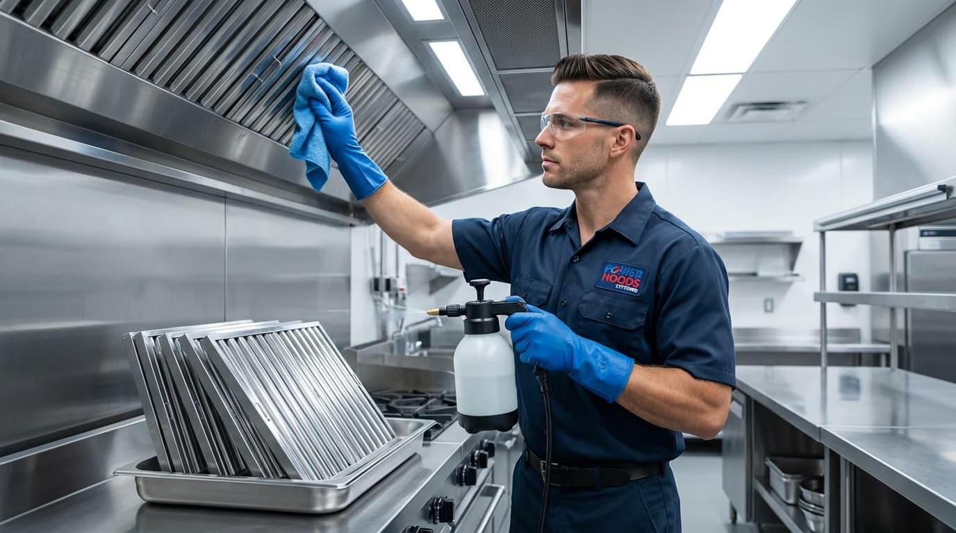 Rooftop exhaust fan cleaned to bare metal during hood cleaning service