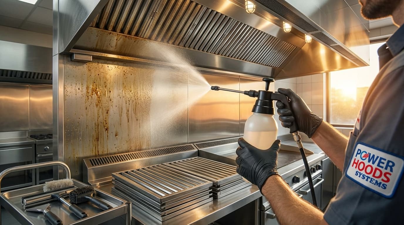 Clean baffle filters reinstalled after professional hood cleaning